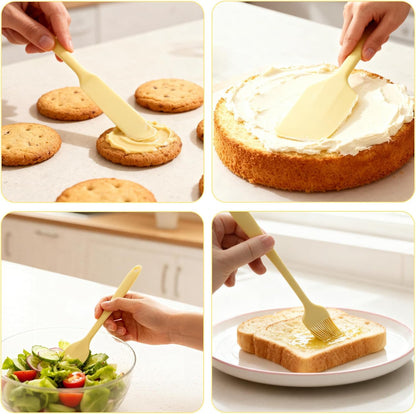 6pcs Silicone Spatula Set, Heat Resistant Rubber Spatulas Seamless Design Kitchen Utensils Set for Baking Cooking and Mixing, Food Grade Non Stick Dishwasher Safe (Light Yellow)