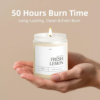 Fresh Lemon Highly Scented Candle for Home, 9oz Natural Soy Aromatherapy Non Toxic Candles with Essential Oil, Home Fragrance Stress Relief & Meditation Jar Candles Gifts for Women & Men, White