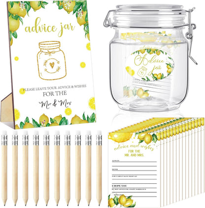 74 Pcs Advice and Wishes for the Mr and Mrs 60 Pcs Wedding Advice Cards Advice and Wishes Jar Box Bridal Shower Advice and Wishes Cards for Bride and Groom Bridal Shower Decor(Lemon)