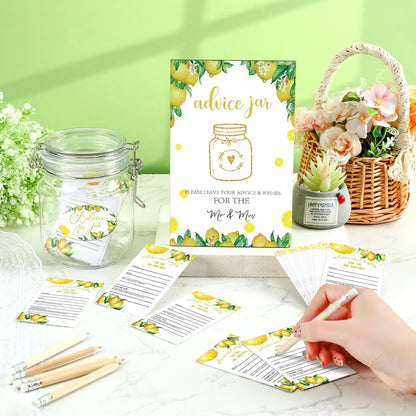 74 Pcs Advice and Wishes for the Mr and Mrs 60 Pcs Wedding Advice Cards Advice and Wishes Jar Box Bridal Shower Advice and Wishes Cards for Bride and Groom Bridal Shower Decor(Lemon)
