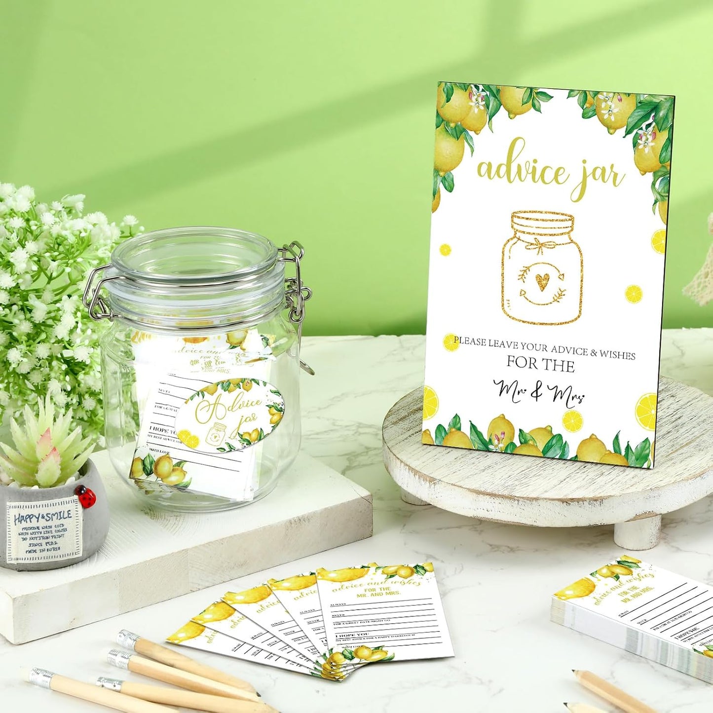 74 Pcs Advice and Wishes for the Mr and Mrs 60 Pcs Wedding Advice Cards Advice and Wishes Jar Box Bridal Shower Advice and Wishes Cards for Bride and Groom Bridal Shower Decor(Lemon)