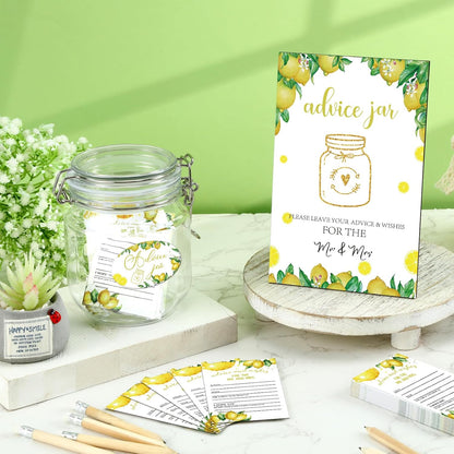74 Pcs Advice and Wishes for the Mr and Mrs 60 Pcs Wedding Advice Cards Advice and Wishes Jar Box Bridal Shower Advice and Wishes Cards for Bride and Groom Bridal Shower Decor(Lemon)