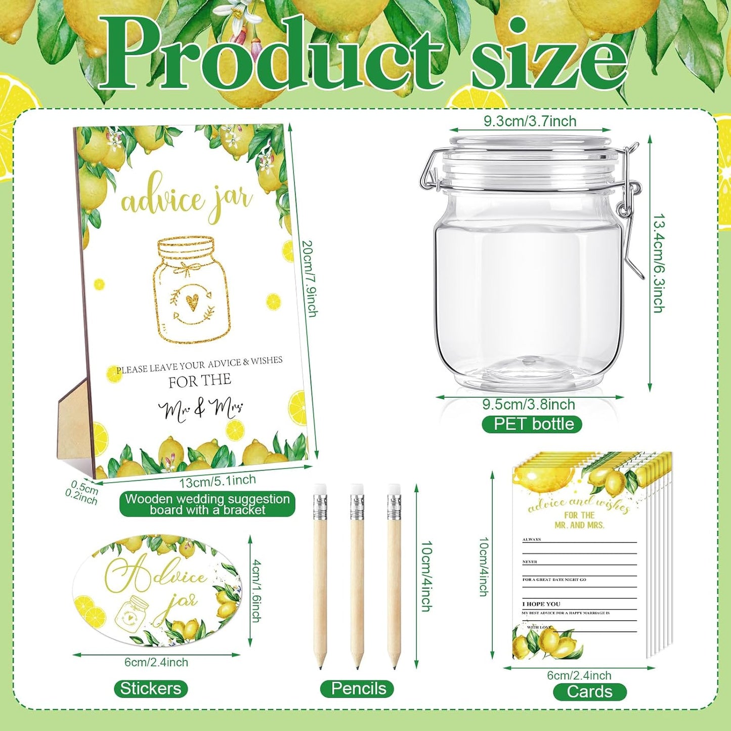74 Pcs Advice and Wishes for the Mr and Mrs 60 Pcs Wedding Advice Cards Advice and Wishes Jar Box Bridal Shower Advice and Wishes Cards for Bride and Groom Bridal Shower Decor(Lemon)