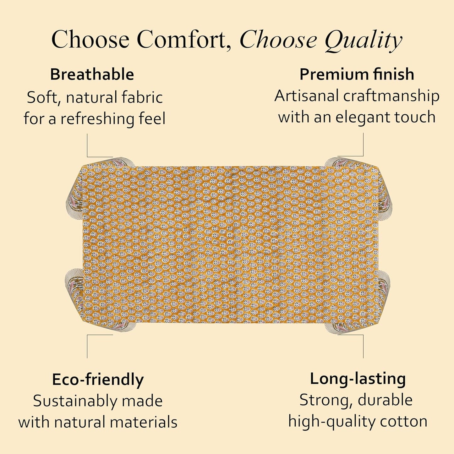 CPC Tablecloth 100% Cotton 80x120 Inch Indian Block Print Rectangle Table Cover, Gray Table Cloth for Weddings, Spring/Summer, Barbeque - Yellow Citrine