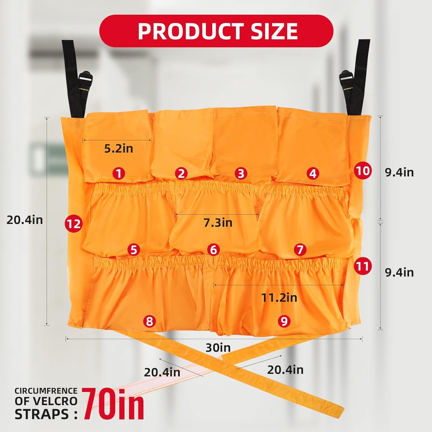 Trash Can Caddy Bag 12 Pocket Garbage Can Organizer, Yellow Commercial Cleaning Caddy Fits 32-55 Gallon Bins | Perfect for Janitorial Duties & Maid Services