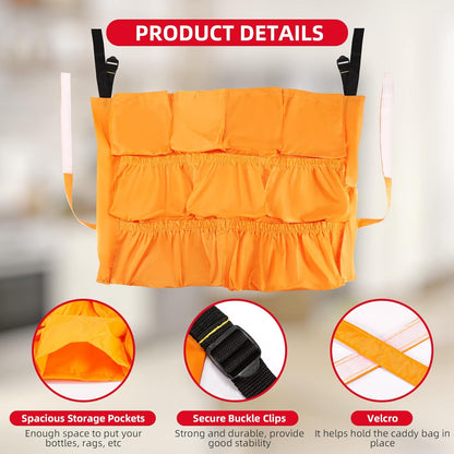 Trash Can Caddy Bag 12 Pocket Garbage Can Organizer, Yellow Commercial Cleaning Caddy Fits 32-55 Gallon Bins | Perfect for Janitorial Duties & Maid Services