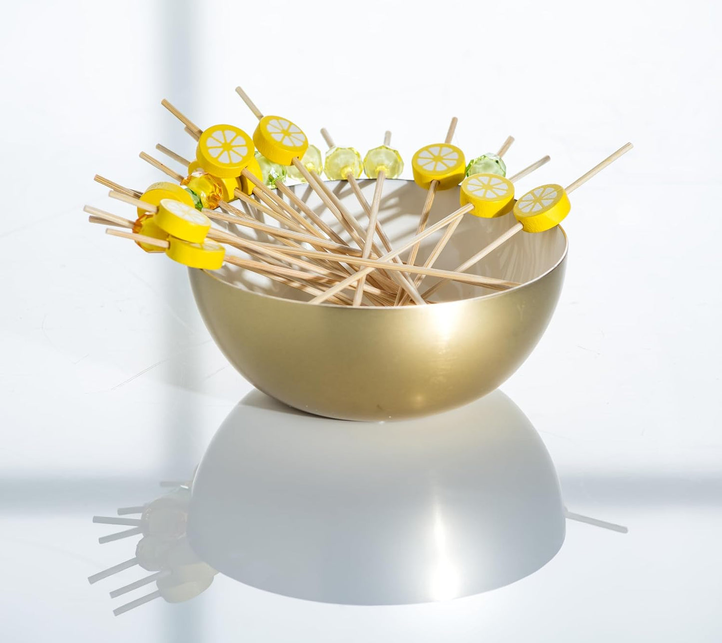 Lemons Cocktail Picks, 100 Pieces | Bamboo/Wood, Brown/Yellow, 4.5"L