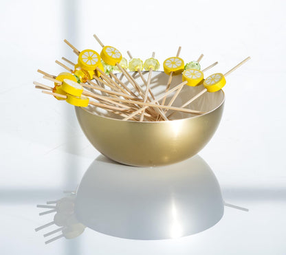 Lemons Cocktail Picks, 100 Pieces | Bamboo/Wood, Brown/Yellow, 4.5"L