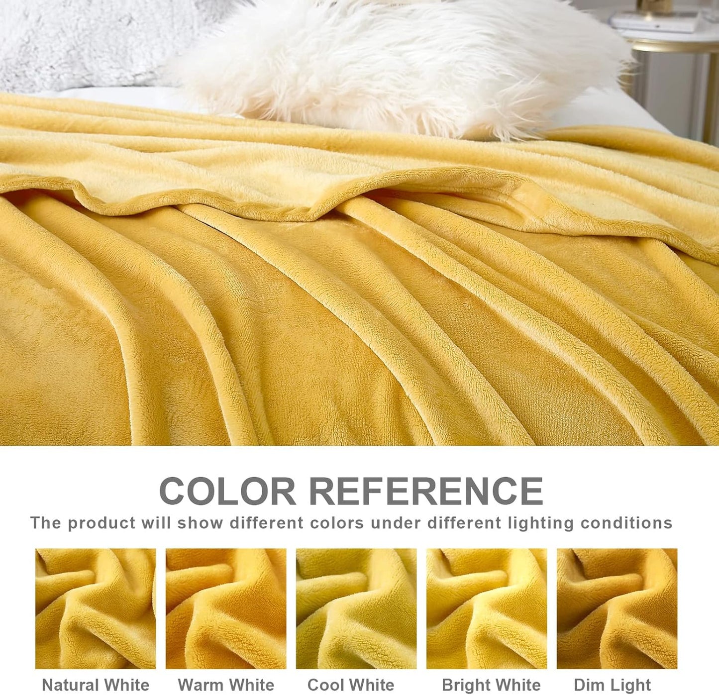 Hansleep Fleece Yellow Throw Blanket, Super Soft Flannel Fuzzy Plush Cozy Blanket for All Seasons, Yellow, Throw 50x60 Inches