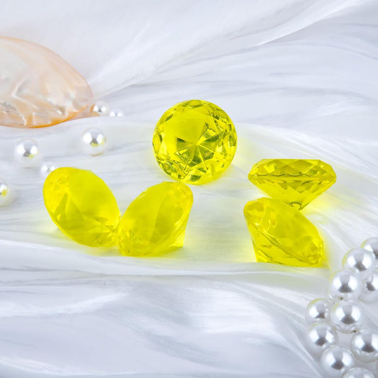 26PCS Yellow Fake Diamonds Big Gem Toys, 1.5in Pool Diving Gems Acrylic Plastic Gemstones for Kids, Party Décor Jewels Treasure Hunt Hiding Sensory Bin Filler Toys Craft Supplies
