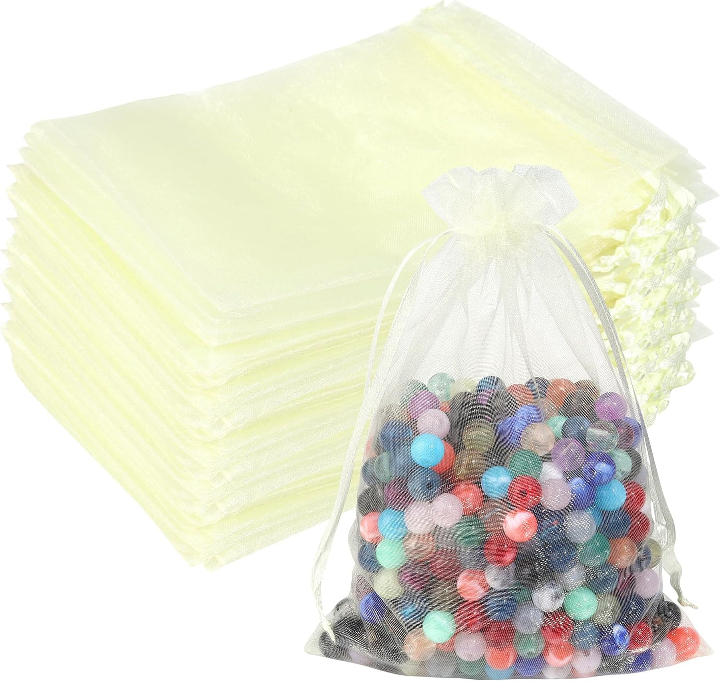 100Pcs Beige Organza Bags,5x7 Inch Small Mesh Drawstring Bags | for Wedding,Valentine's Day,Halloween,Thanksgiving,Christmas,Baby Shower,Candy,Gift,Jewelry,Soaps