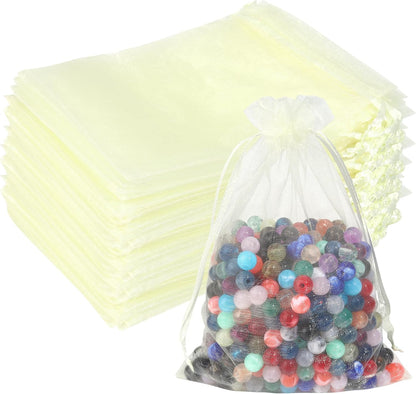 100Pcs Beige Organza Bags,5x7 Inch Small Mesh Drawstring Bags | for Wedding,Valentine's Day,Halloween,Thanksgiving,Christmas,Baby Shower,Candy,Gift,Jewelry,Soaps