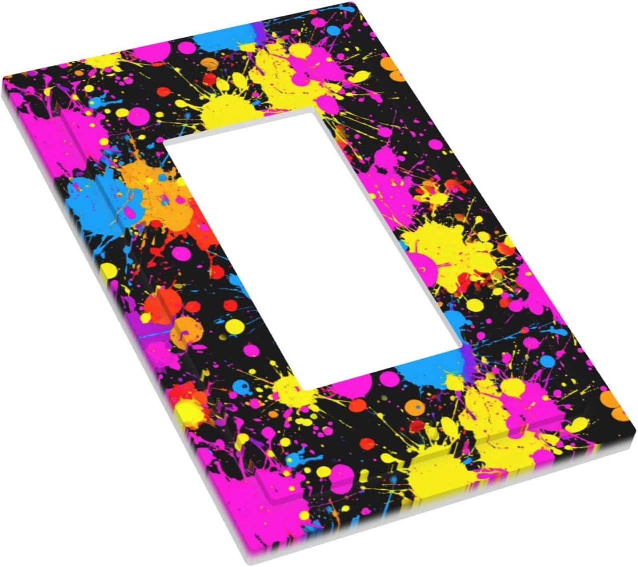 Neon Abstract Pink Blue Yellow Paint Splatter Light Switch Wall Plate Faceplate Cover Single Rocker 1 Gang Decorator Outlet Receptacle Covers For Home Kitchen Room Bathroom Decor