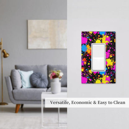 Neon Abstract Pink Blue Yellow Paint Splatter Light Switch Wall Plate Faceplate Cover Single Rocker 1 Gang Decorator Outlet Receptacle Covers For Home Kitchen Room Bathroom Decor