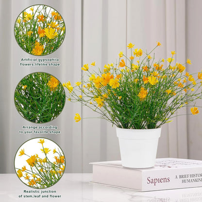 Babys Breath Potted Fake Plants with Flowers Faux Plants Indoor for Home Office Bookshelf Table Farmhouse Room Decor (Yellow)