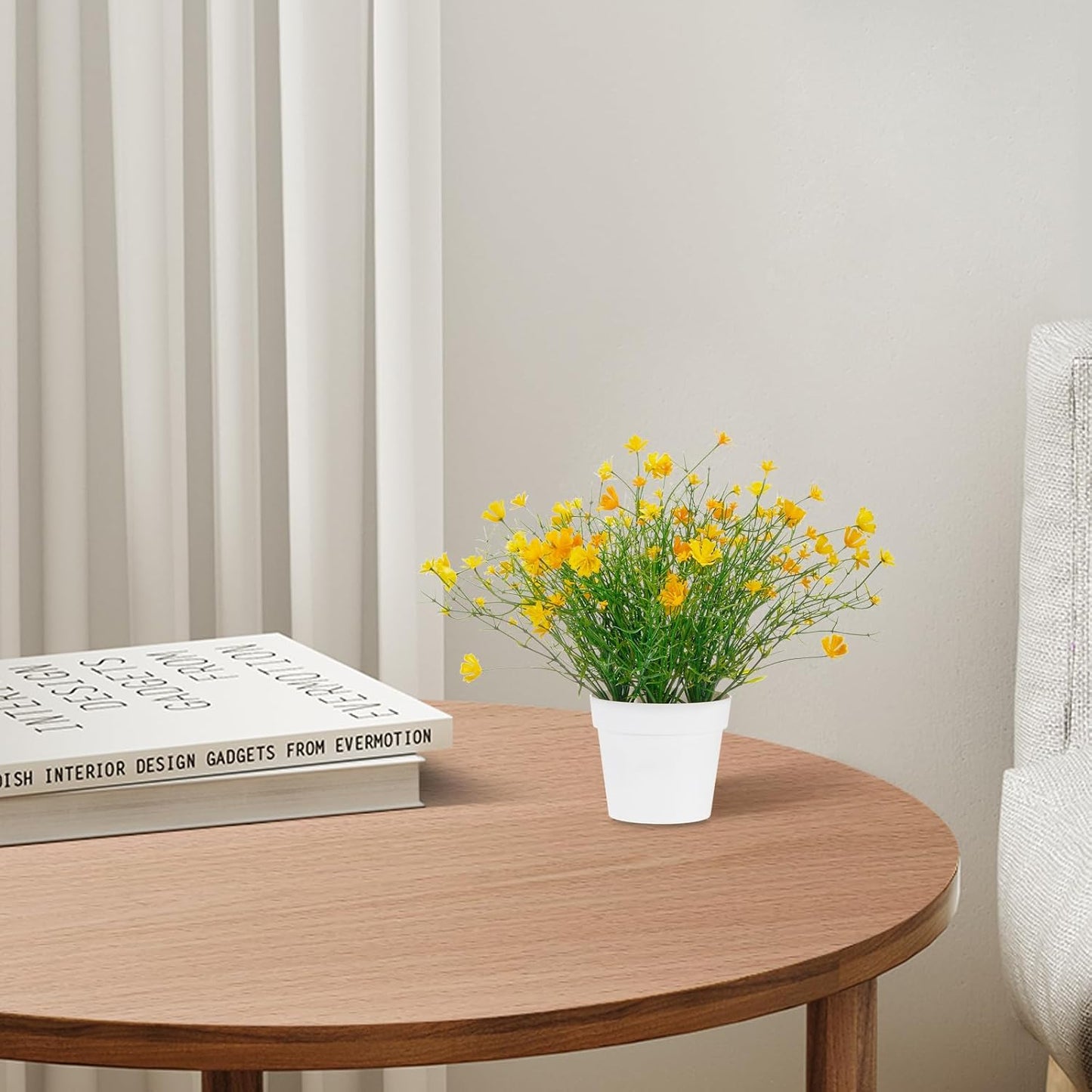 Babys Breath Potted Fake Plants with Flowers Faux Plants Indoor for Home Office Bookshelf Table Farmhouse Room Decor (Yellow)