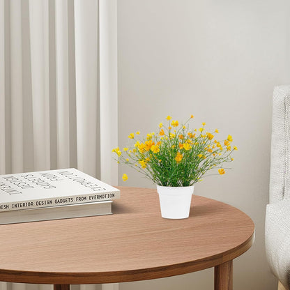 Babys Breath Potted Fake Plants with Flowers Faux Plants Indoor for Home Office Bookshelf Table Farmhouse Room Decor (Yellow)