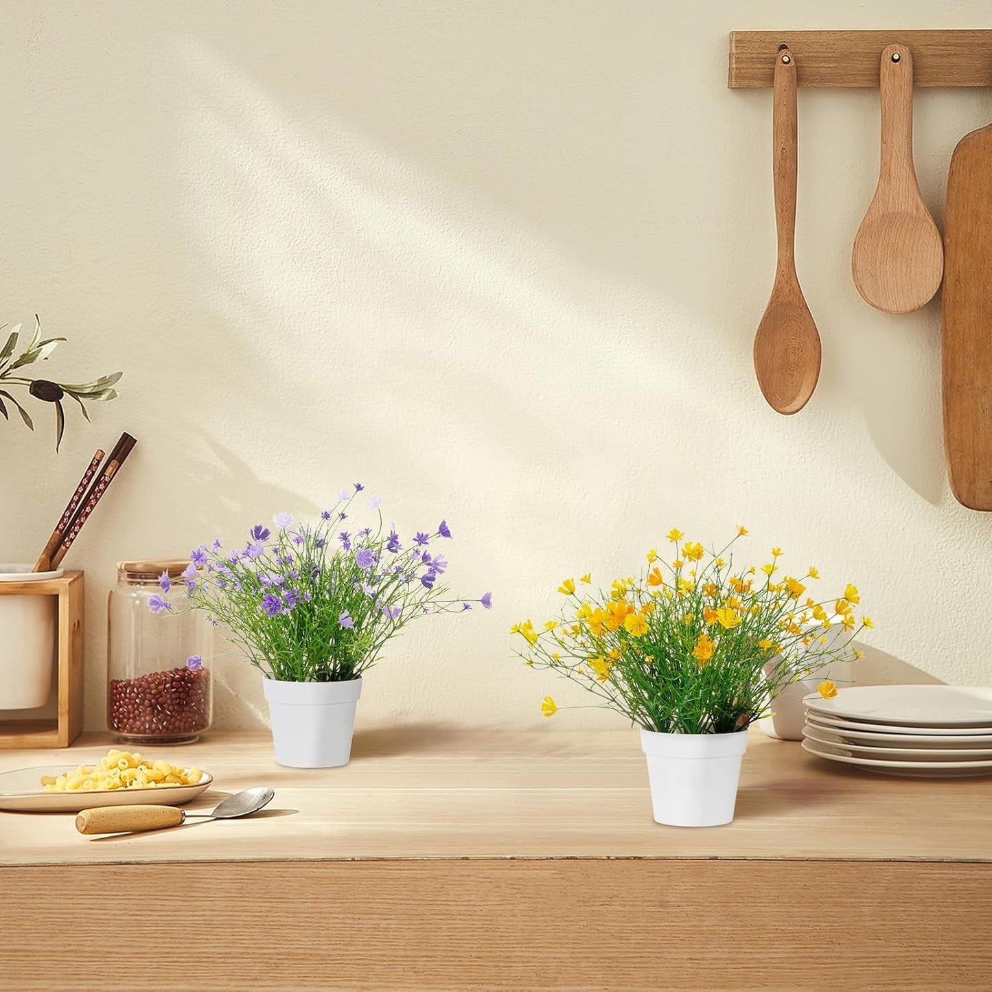 Babys Breath Potted Fake Plants with Flowers Faux Plants Indoor for Home Office Bookshelf Table Farmhouse Room Decor (Yellow)