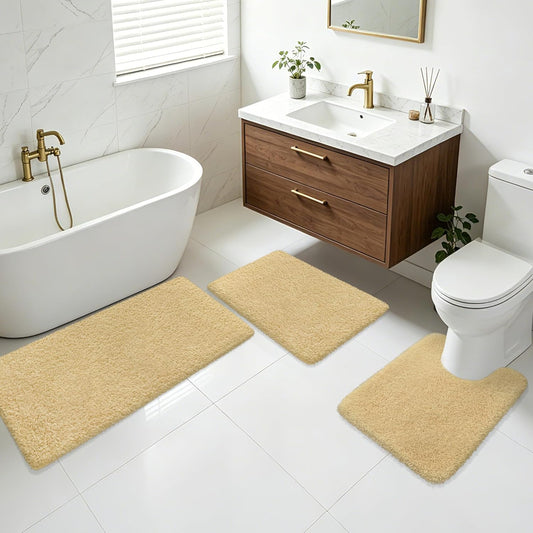 Bathroom Rugs Non Slip 24"x16", Absorbent Bath Mats Quick Dry, Shaggy Microfiber Bath Rugs,Extra Soft Plush, Machine Washable Bath Mats for Bathroom Floor, Tub and Shower, Light Yellow