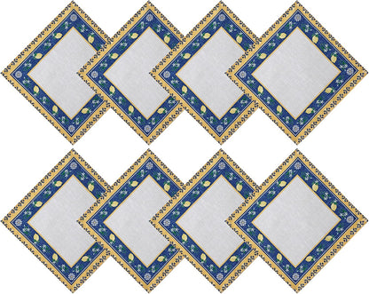 Square Fabric Napkins, Set of 8 Napkins, Blue Lemon Garden, Indoor Outdoor Stain and Water Resistant Fabric Napkins, Mediterranean Orchard