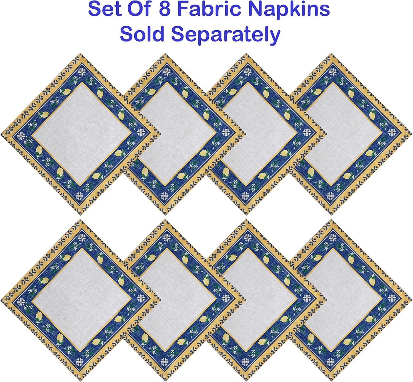Square Fabric Napkins, Set of 8 Napkins, Blue Lemon Garden, Indoor Outdoor Stain and Water Resistant Fabric Napkins, Mediterranean Orchard
