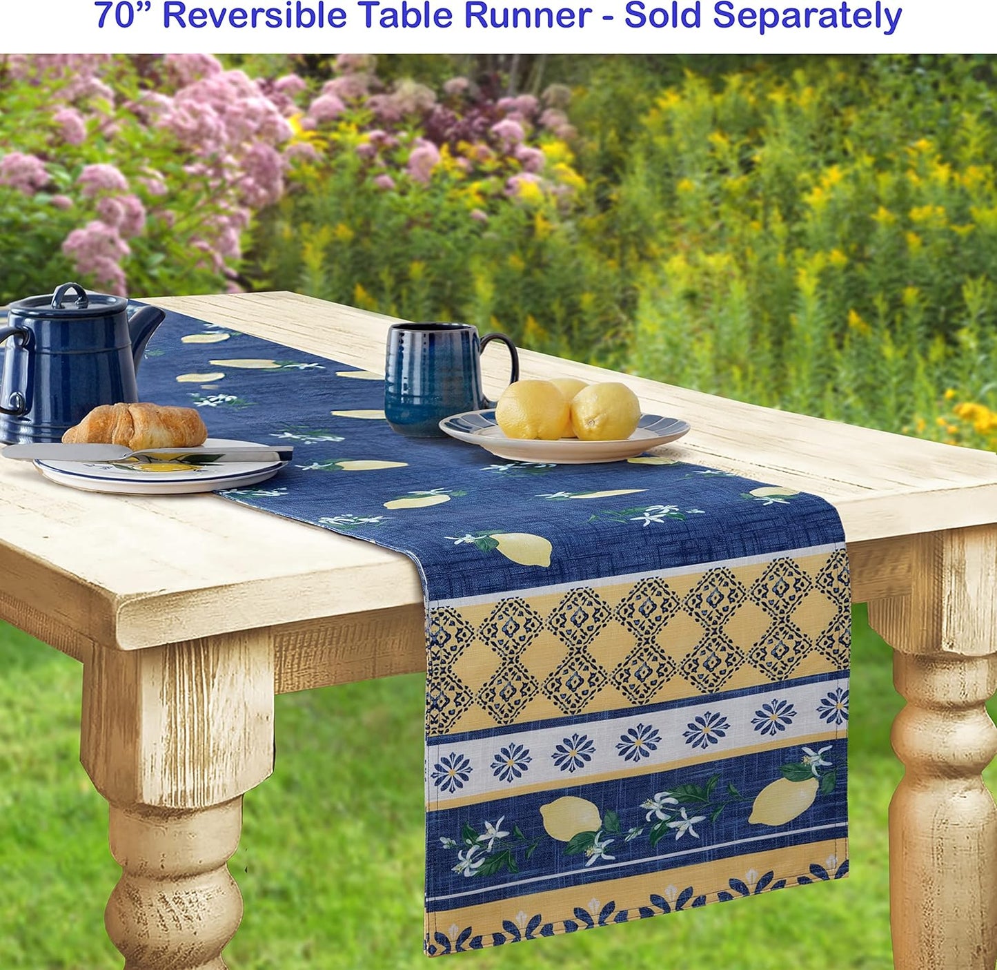 Square Fabric Napkins, Set of 8 Napkins, Blue Lemon Garden, Indoor Outdoor Stain and Water Resistant Fabric Napkins, Mediterranean Orchard