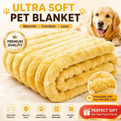Yellow Dog Blanket for Anxiety Relief, Emotional Support Blanket for Dogs, Soft Faux Rabbit Fur Security Blanket, Cozy Pet Throw for Small Medium Large Dogs and Cats (27.5 × 39.4 in (70 × 100 cm))