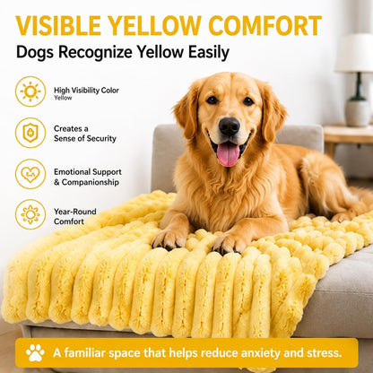 Yellow Dog Blanket for Anxiety Relief, Emotional Support Blanket for Dogs, Soft Faux Rabbit Fur Security Blanket, Cozy Pet Throw for Small Medium Large Dogs and Cats (27.5 × 39.4 in (70 × 100 cm))