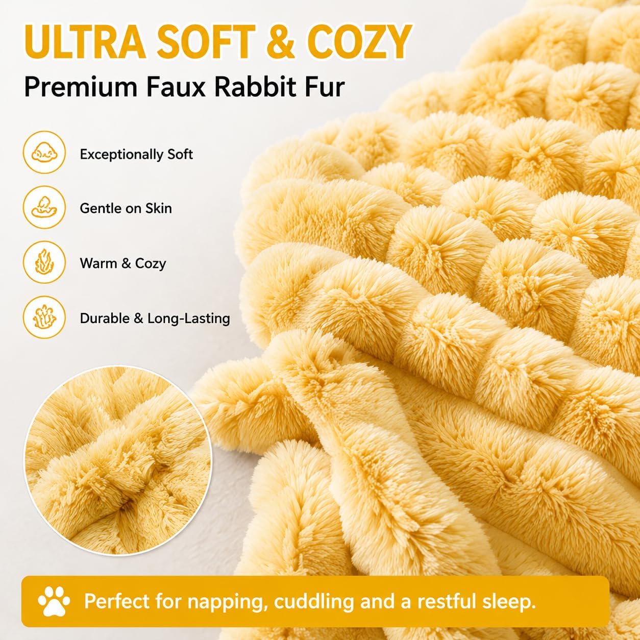 Yellow Dog Blanket for Anxiety Relief, Emotional Support Blanket for Dogs, Soft Faux Rabbit Fur Security Blanket, Cozy Pet Throw for Small Medium Large Dogs and Cats (27.5 × 39.4 in (70 × 100 cm))