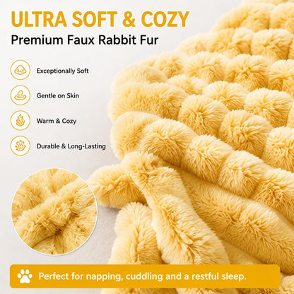 Yellow Dog Blanket for Anxiety Relief, Emotional Support Blanket for Dogs, Soft Faux Rabbit Fur Security Blanket, Cozy Pet Throw for Small Medium Large Dogs and Cats (27.5 × 39.4 in (70 × 100 cm))