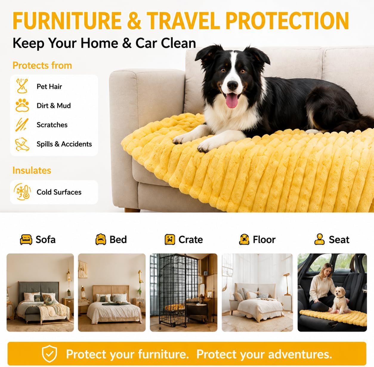 Yellow Dog Blanket for Anxiety Relief, Emotional Support Blanket for Dogs, Soft Faux Rabbit Fur Security Blanket, Cozy Pet Throw for Small Medium Large Dogs and Cats (27.5 × 39.4 in (70 × 100 cm))