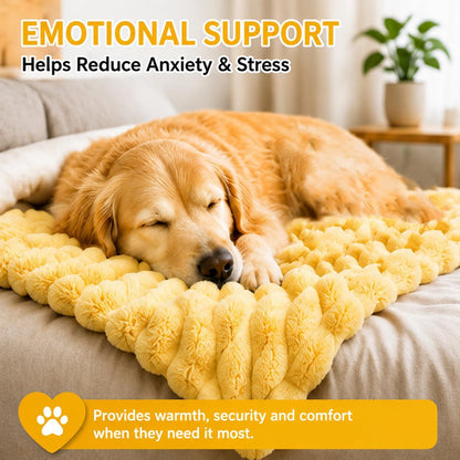 Yellow Dog Blanket for Anxiety Relief, Emotional Support Blanket for Dogs, Soft Faux Rabbit Fur Security Blanket, Cozy Pet Throw for Small Medium Large Dogs and Cats (27.5 × 39.4 in (70 × 100 cm))