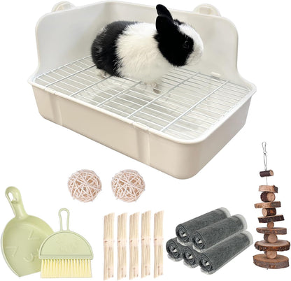 Rabbit Litter Box Bunny Litter Box Guinea Pig Potty Trainer Corner Bedding Pet Potty Pan for Rabbit Guinea Pig Ferret Small Animal Cage Accessories