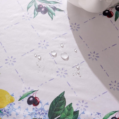 Round Fitted Tablecloth with Elastic Vinyl Tablecloth Waterproof Oil Proof Wipeable Table Cover for Outdoor Picnic Spring Summer Party (Lemon, 46"-56" Round Tight Fit)