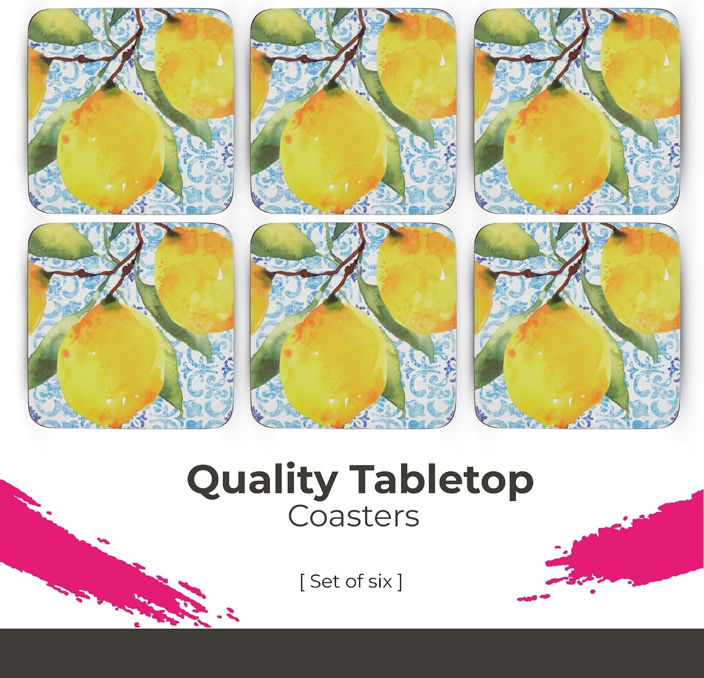 – Portmeirion Amalfi Lemons Coasters – Yellow, Set of 6