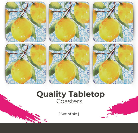 – Portmeirion Amalfi Lemons Coasters – Yellow, Set of 6