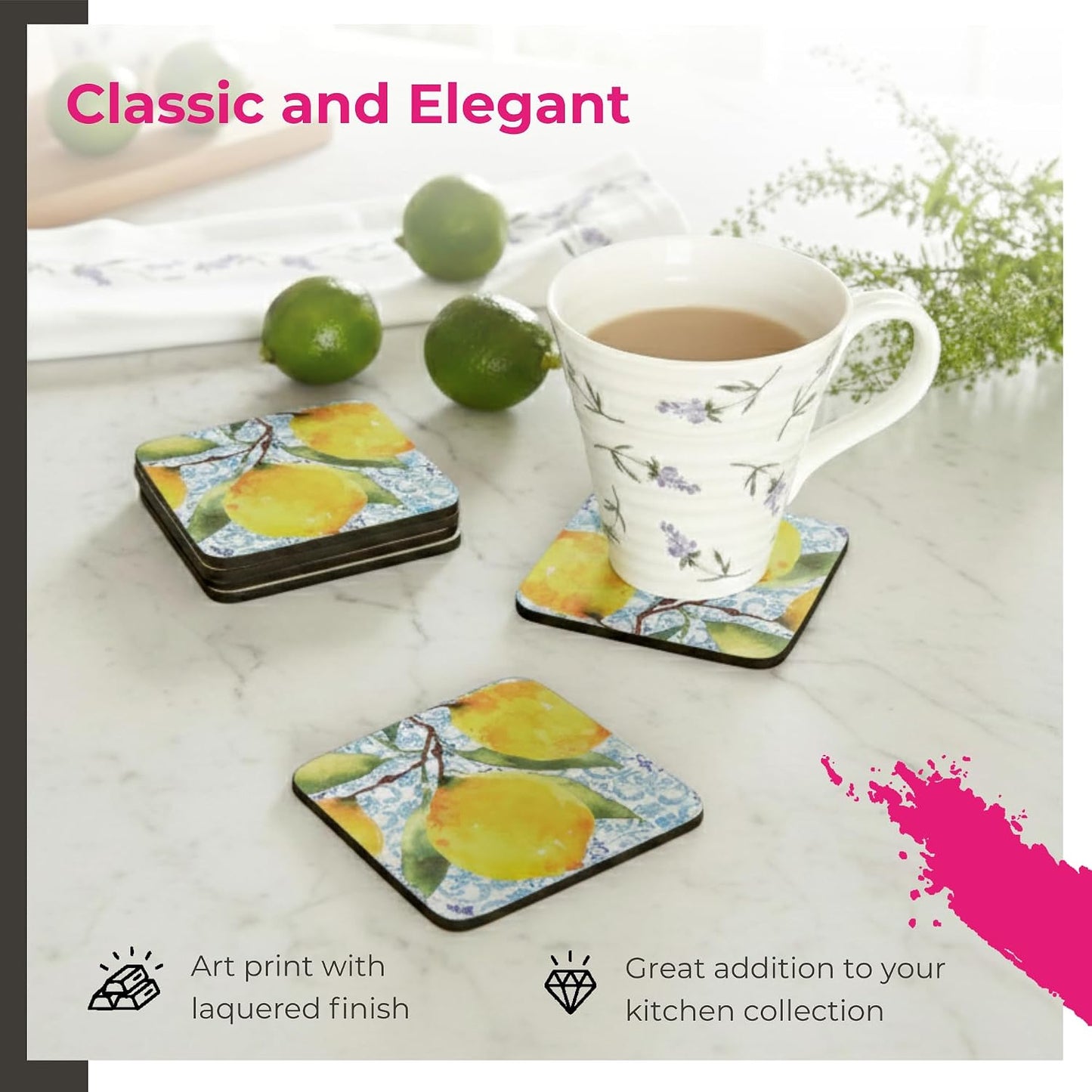 – Portmeirion Amalfi Lemons Coasters – Yellow, Set of 6