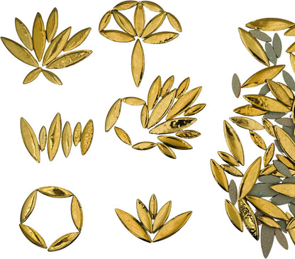 1.1 lbs Ceramic Leaf-Shaped Mosaic Tiles, Mixed Sizes, DIY Decor for Bathrooms, Living Rooms, Kitchens, Gardens (Golden)
