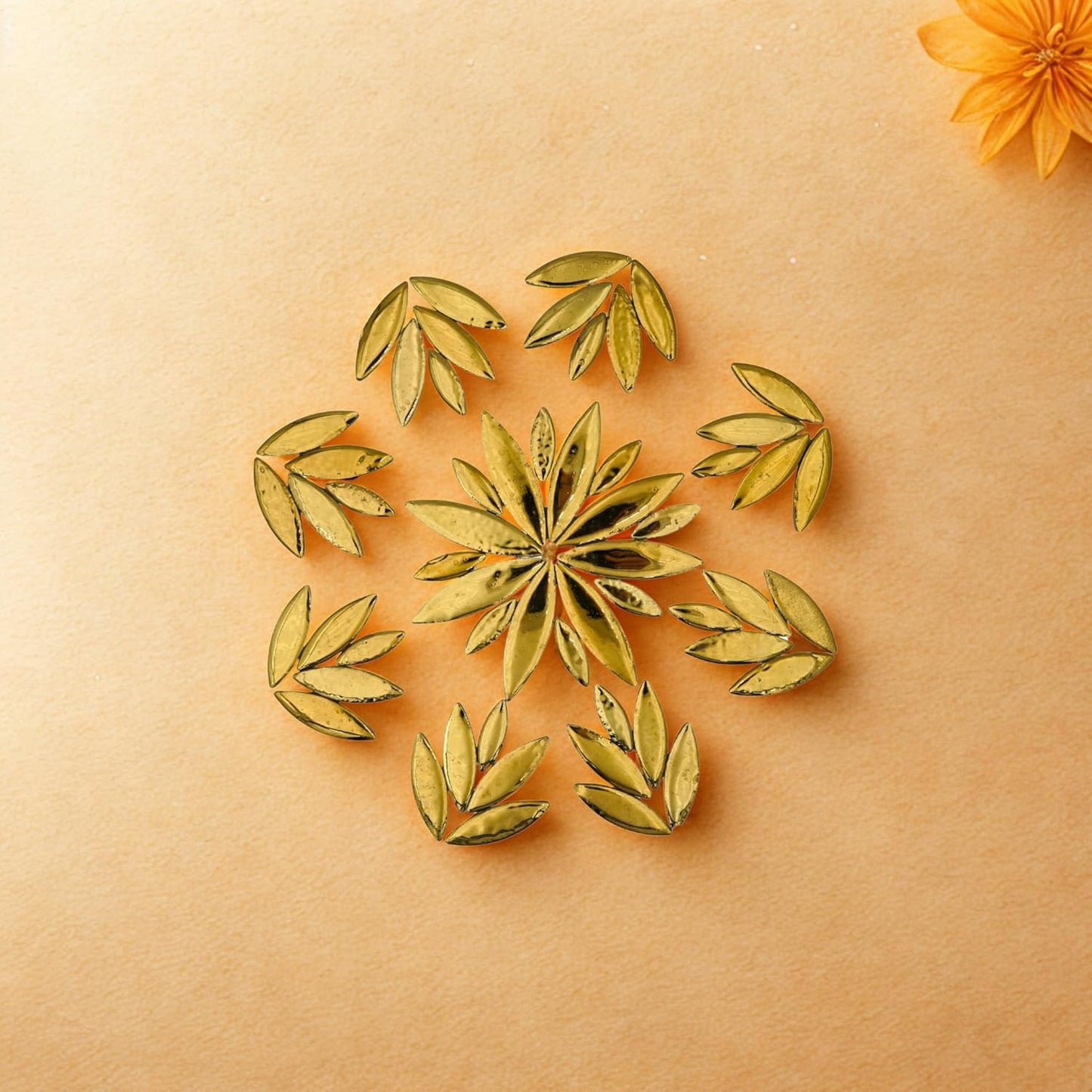 1.1 lbs Ceramic Leaf-Shaped Mosaic Tiles, Mixed Sizes, DIY Decor for Bathrooms, Living Rooms, Kitchens, Gardens (Golden)