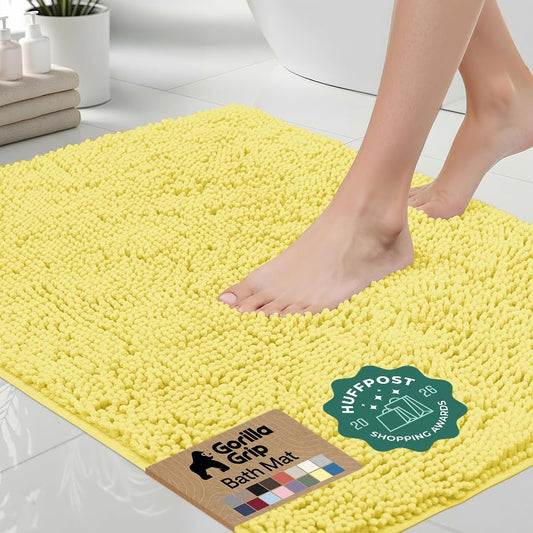 Bath Rug Mat 60x24, Thick Soft Absorbent Chenille, Quick Dry Microfiber Mats, Rubber Backing Washable Shower Floor Rugs, Bathmat Runner, US Designed Bathroom Home Decor Accessories Yellow