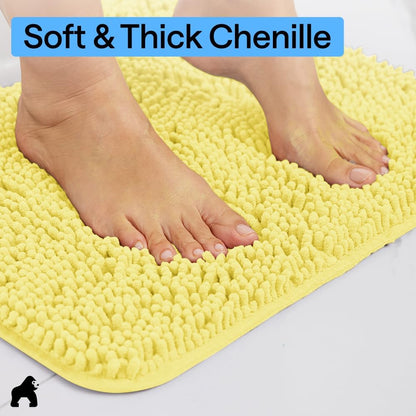 Bath Rug Mat 60x24, Thick Soft Absorbent Chenille, Quick Dry Microfiber Mats, Rubber Backing Washable Shower Floor Rugs, Bathmat Runner, US Designed Bathroom Home Decor Accessories Yellow