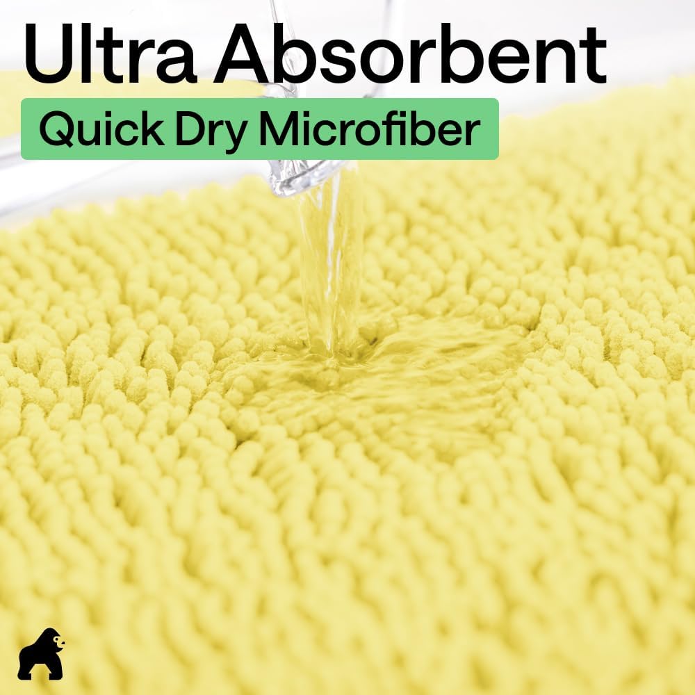 Bath Rug Mat 60x24, Thick Soft Absorbent Chenille, Quick Dry Microfiber Mats, Rubber Backing Washable Shower Floor Rugs, Bathmat Runner, US Designed Bathroom Home Decor Accessories Yellow
