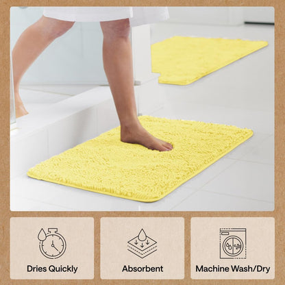Bath Rug Mat 60x24, Thick Soft Absorbent Chenille, Quick Dry Microfiber Mats, Rubber Backing Washable Shower Floor Rugs, Bathmat Runner, US Designed Bathroom Home Decor Accessories Yellow