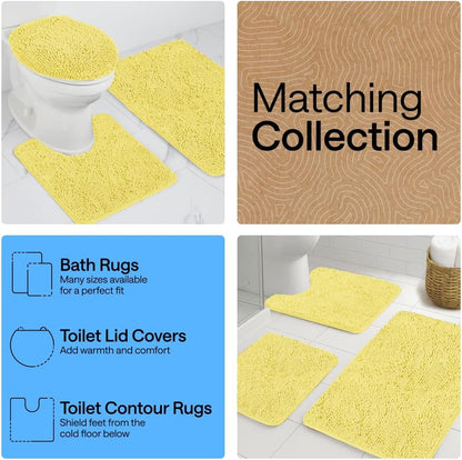 Bath Rug Mat 60x24, Thick Soft Absorbent Chenille, Quick Dry Microfiber Mats, Rubber Backing Washable Shower Floor Rugs, Bathmat Runner, US Designed Bathroom Home Decor Accessories Yellow