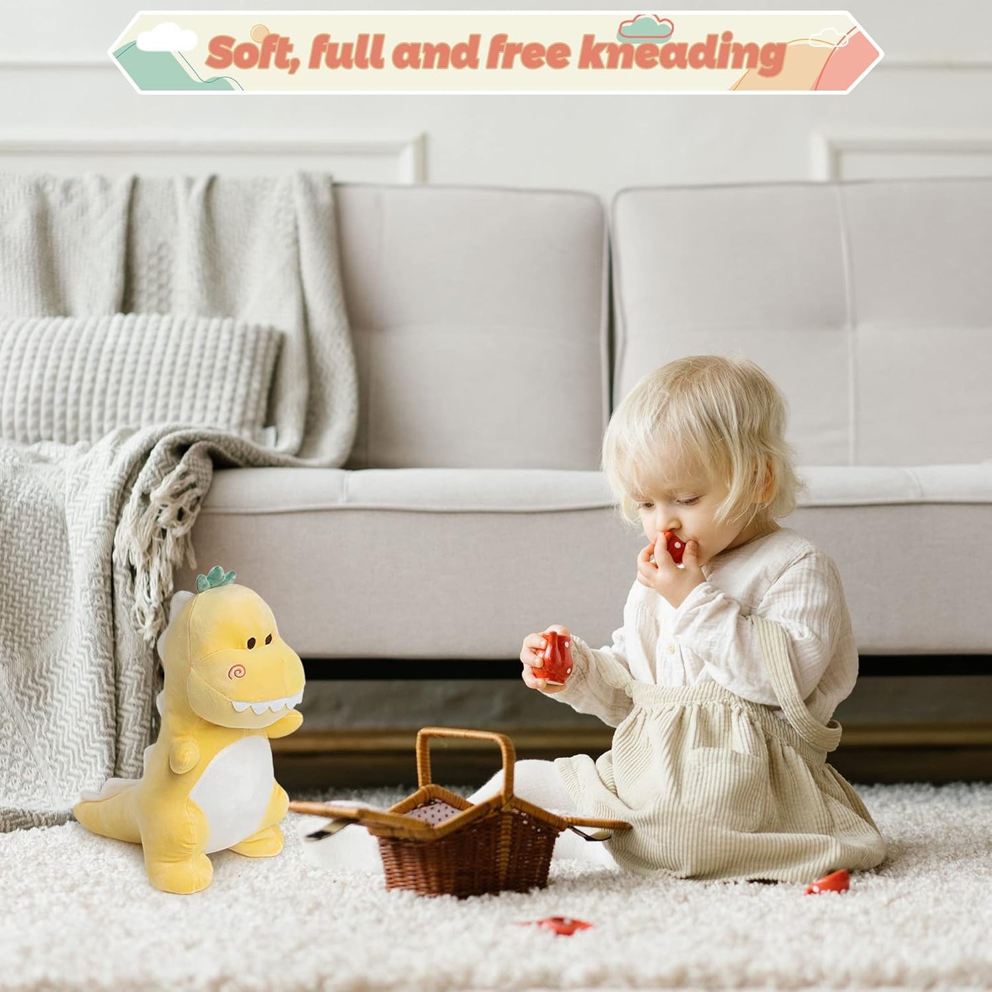 Dinosaur Stuffed Animal,12“ Cute Stuffed Dinosaur Plush Soft Dino Stuffed Animals Dino Plushie Toys for Boys Girls Kids Baby Toddlers (Yellow)