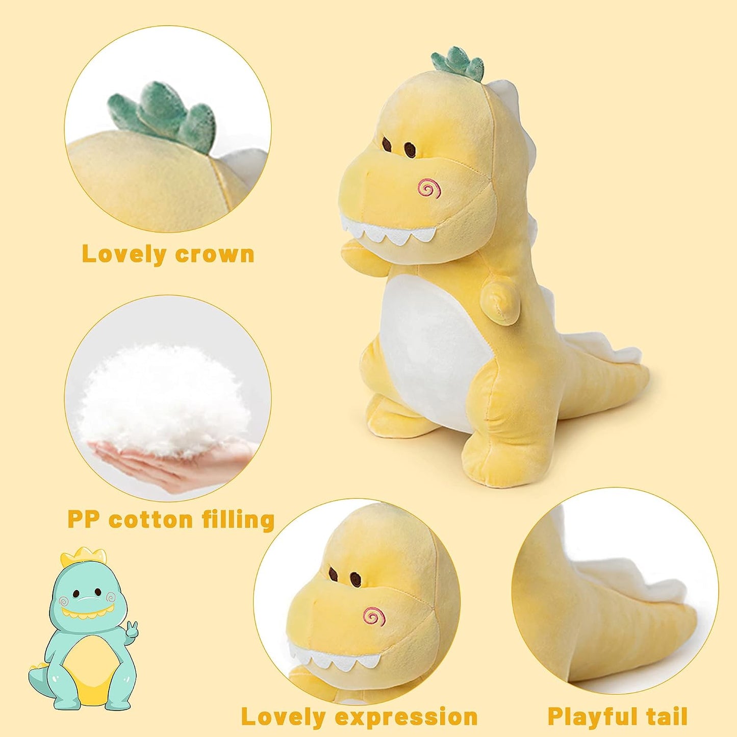 Dinosaur Stuffed Animal,12“ Cute Stuffed Dinosaur Plush Soft Dino Stuffed Animals Dino Plushie Toys for Boys Girls Kids Baby Toddlers (Yellow)