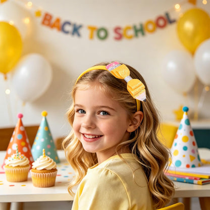 Back to School Headbands for women, Pencil Glitter Bows Cute Headbands, Yellow Bow Hair Ties Hair Bands for Teacher Gifts First Day of Kindergarten and First Day of School Decorations