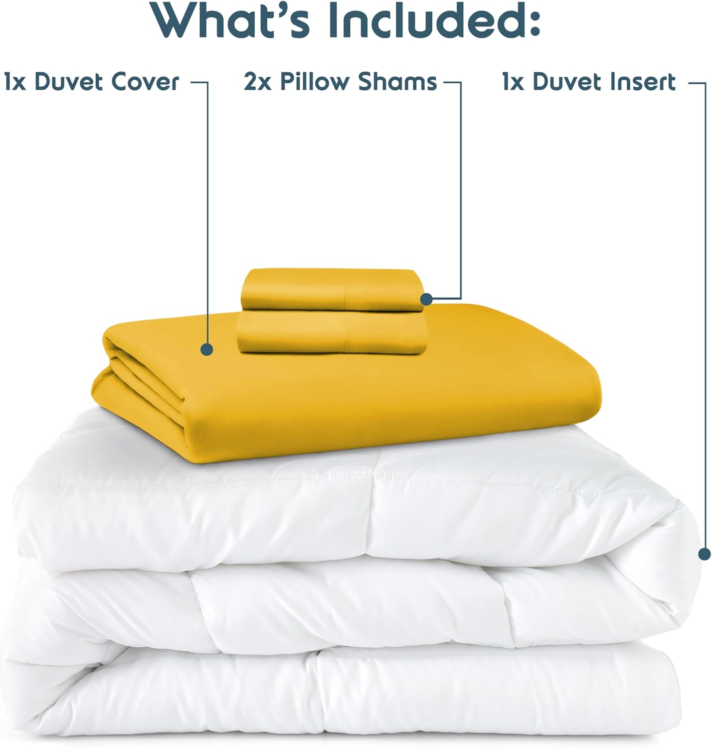 California King Duvet Cover Set with Comforter Insert - Yellow 4 Piece 104x98 Duvet Cover & 2 Pillow Shams with White Quilted Down Alternative Comforter, Ultra Soft, All Season
