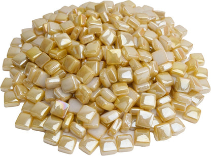 Square Mosaic Tiles for Crafts Bulk – 10x10mm Square Glass Mosaic Tile, 300g (160 Pieces) – Golden Yellow