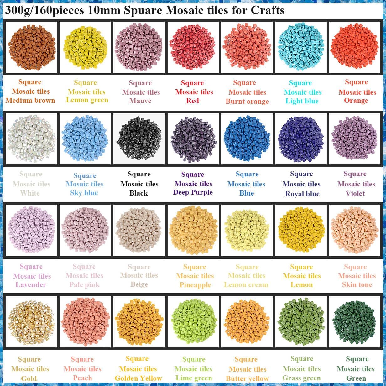 Square Mosaic Tiles for Crafts Bulk – 10x10mm Square Glass Mosaic Tile, 300g (160 Pieces) – Golden Yellow